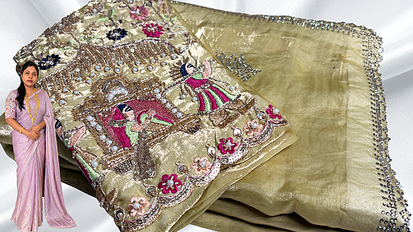 Sonal Light Designer Pallak Saree - Cream Sandal