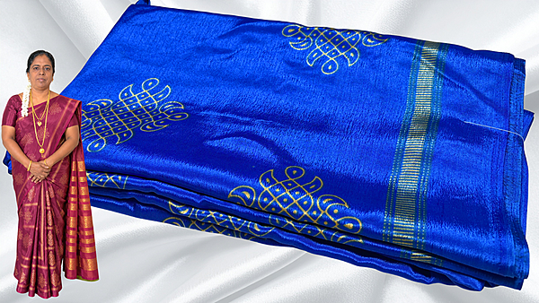 Fini Soft Turkey Kolam Saree - Royal Blue