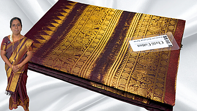 Chetti Pure Cotton Gold Jari Saree - Coffee Brown Chetti Pure Cotton Gold Jari Saree - Coffee Brown