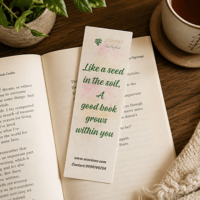 Plantable bookmark made from seed paper containing seeds for growing plants