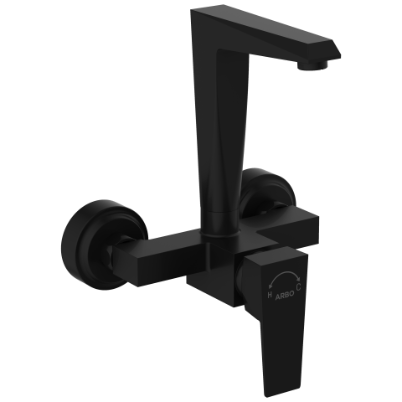 LV-MB-2043 Single Lever Sink Mixer With Swinging Spout With Connecting Legs With Wall Flange (Wall Mounted Model) (Matt Black)