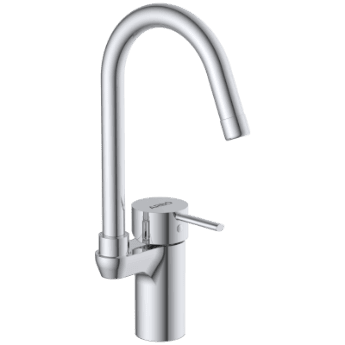 LX-1342 Single Lever Basin Mixer With Swinging Spout With Braided Hoses (Table Mounted Model)