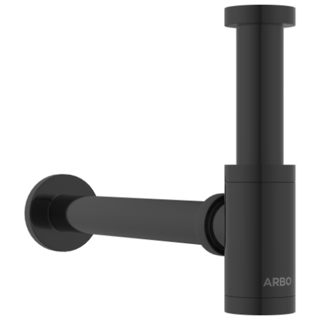 AC-MB-36 Brass Round Bottle Trap With Long Wall Connection Pipe & Wall Flange (Matt Black)