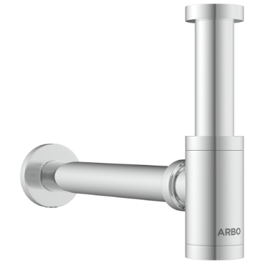 AC-36 Brass Round Bottle Trap With Long Wall Connection Pipe & Wall Flange