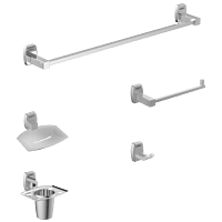 CT-11 Crystal S.S. 304 Set 5 Pcs. (Towel Rod, Soap Dish, Nepkin Ring, Robe Hook,Tumbler Holder)