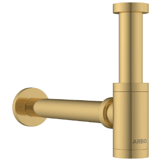 AC-GG-36 Brass Round Bottle Trap With Long Wall Connection Pipe & Wall Flange (Gold)