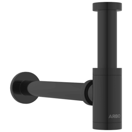 AC-MB-36 Brass Round Bottle Trap With Long Wall Connection Pipe & Wall Flange (Matt Black)