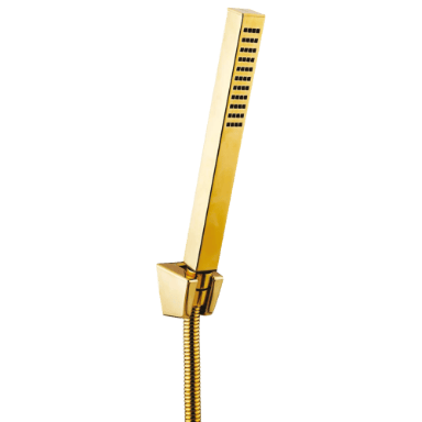 HS-GG-06 Single Function Square Hand Shower With Hook & 1.2 Mtr. S.S. Tube (Glossy Gold Finish)