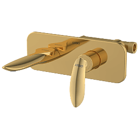KA-GG-3129 Concealed Body For Single Lever Basin Mixer Wall Mounted With Exposed Part Kit, Consisting Of Operative Lever, Basin Spout & Wall Flange (Gold)