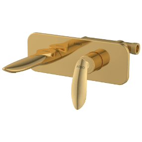 KA-GG-3129 Concealed Body For Single Lever Basin Mixer Wall Mounted With Exposed Part Kit, Consisting Of Operative Lever, Basin Spout & Wall Flange (Gold)