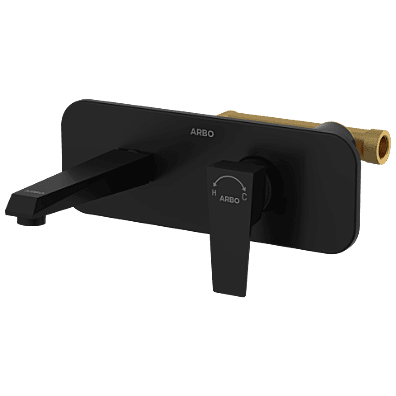 LV-MB-2029 Concealed Body For Single Lever Basin Mixer Wall Mounted With Exposed Part Kit, Consisting Of Operative Lever, Basin Spout & Wall Flange (Matt Black)