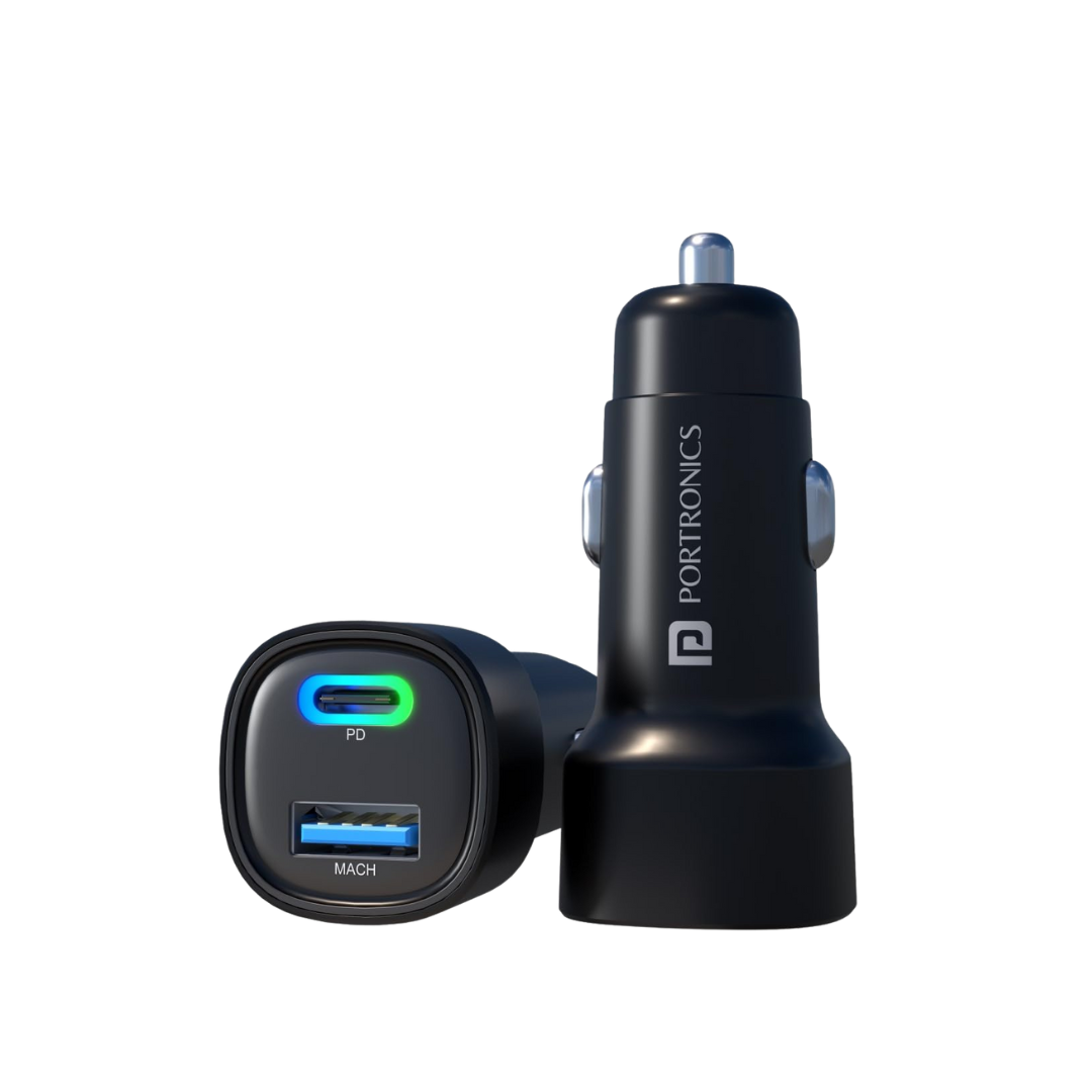 Portronics 30 W Car Charger (Black) Type-C & USB