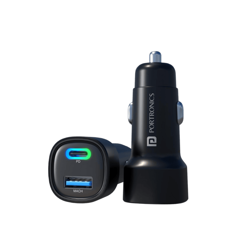 Portronics 30 W Car Charger (Black) Type-C & USB