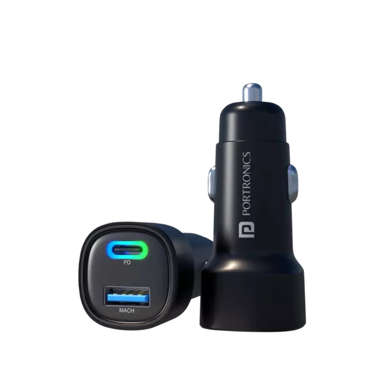 Portronics 30 W Car Charger (Black) Type-C & USB