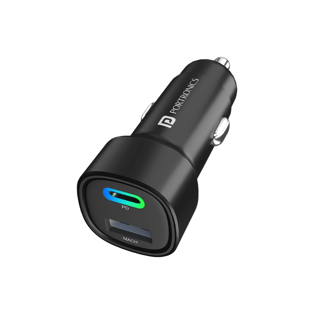 Portronics 80 W Turbo Car Charger (Black) Type-C & USB