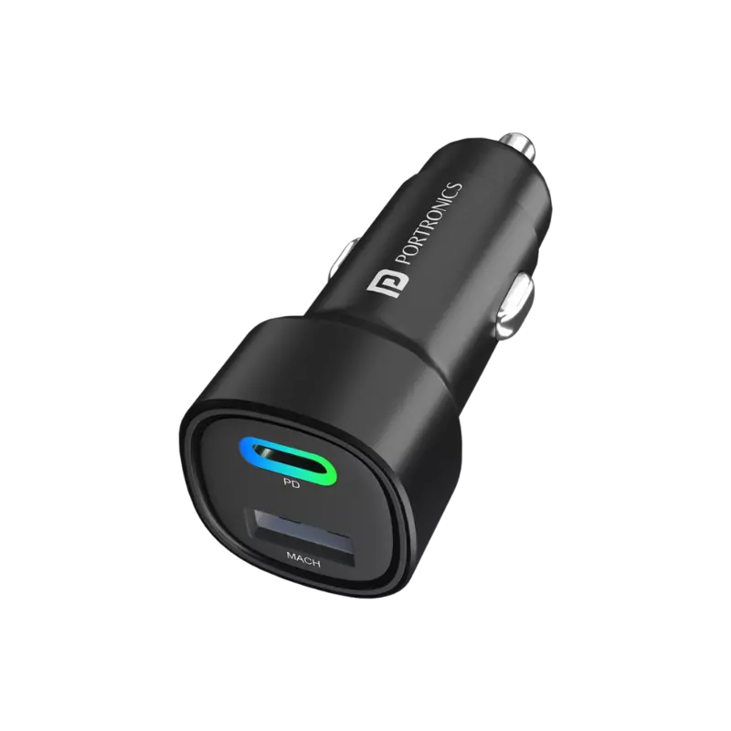 Portronics 80 W Turbo Car Charger (Black) Type-C & USB