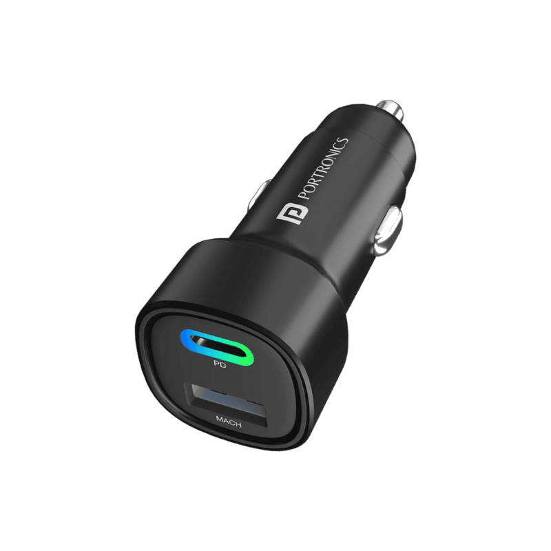 Portronics 80 W Turbo Car Charger (Black) Type-C & USB