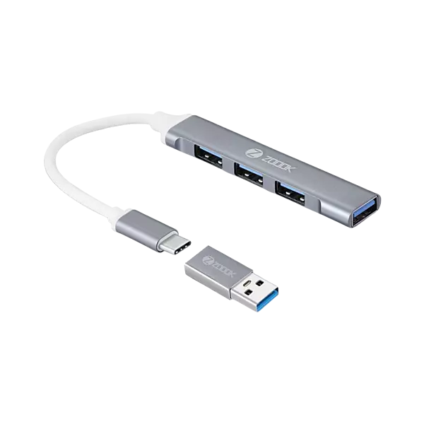 Zoook Type c to USB 3.0 hub/4 port/1 USB 3.0 port/3 USB 2.0 port/Free usb convertor/ iU43 USB Hub (Grey)