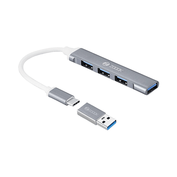 Zoook Type c to USB 3.0 hub/4 port/1 USB 3.0 port/3 USB 2.0 port/Free usb convertor/ iU43 USB Hub  (Grey)
