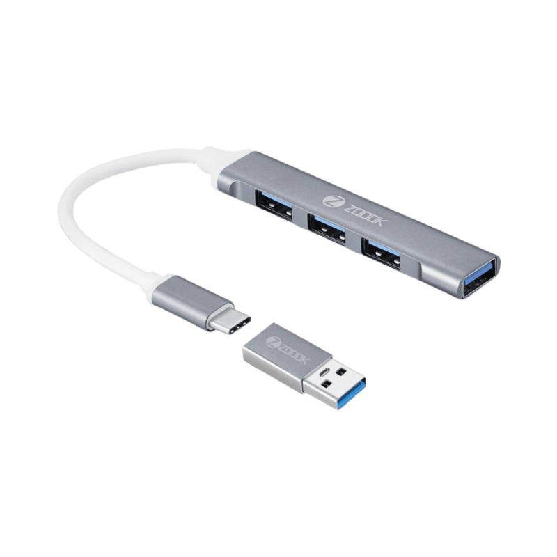Zoook Type c to USB 3.0 hub/4 port/1 USB 3.0 port/3 USB 2.0 port/Free usb convertor/ iU43 USB Hub  (Grey)