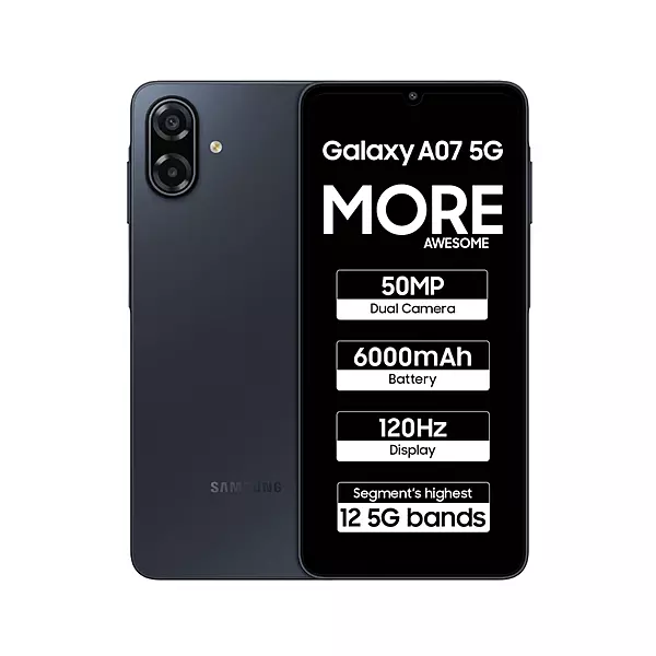 Samsung Galaxy A07 5G Smartphone (Black, 6GB RAM, 128GB Storage)
