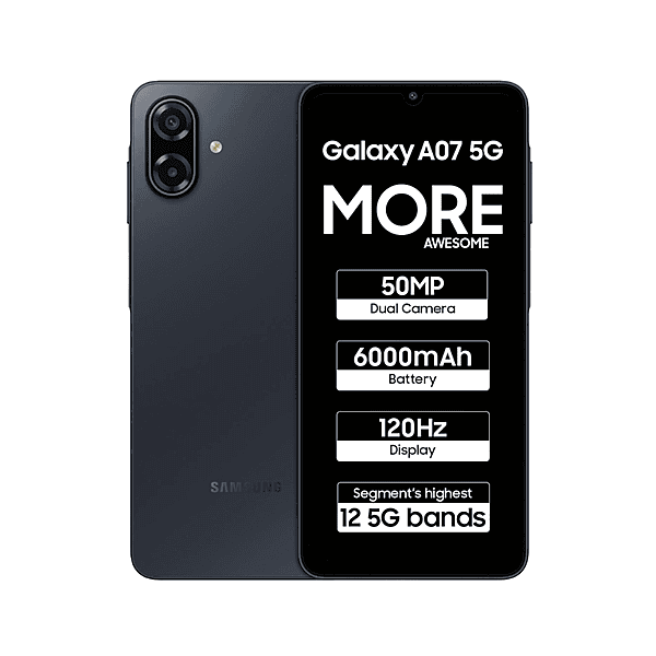 Samsung Galaxy A07 5G Smartphone (Black, 6GB RAM, 128GB Storage)