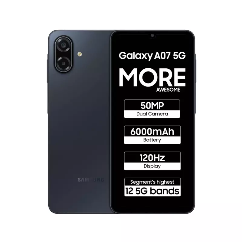Samsung Galaxy A07 5G Smartphone (Black, 6GB RAM, 128GB Storage)
