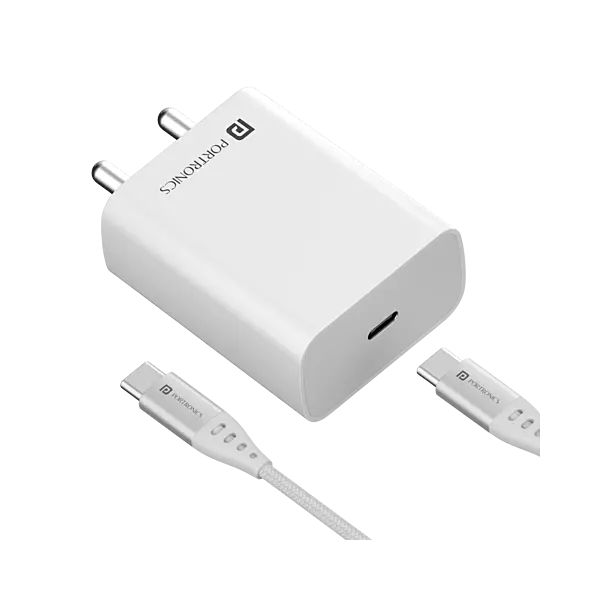 Portronics Adapto 25 Pro 25W Fast Charging Type C Adapter with Type C Charging Cable
