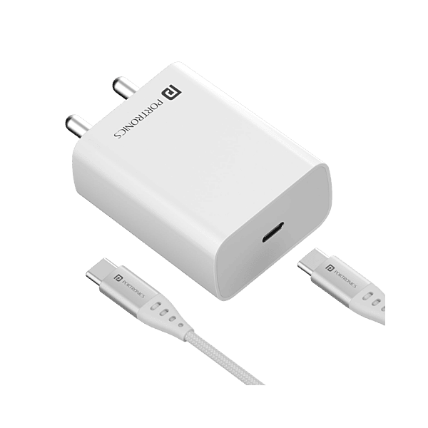 Portronics Adapto 25 Pro 25W Fast Charging Type C Adapter with Type C Charging Cable