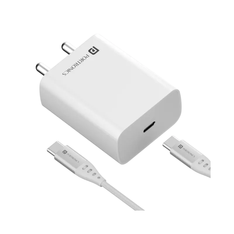 Portronics Adapto 25 Pro 25W Fast Charging Type C Adapter with Type C Charging Cable