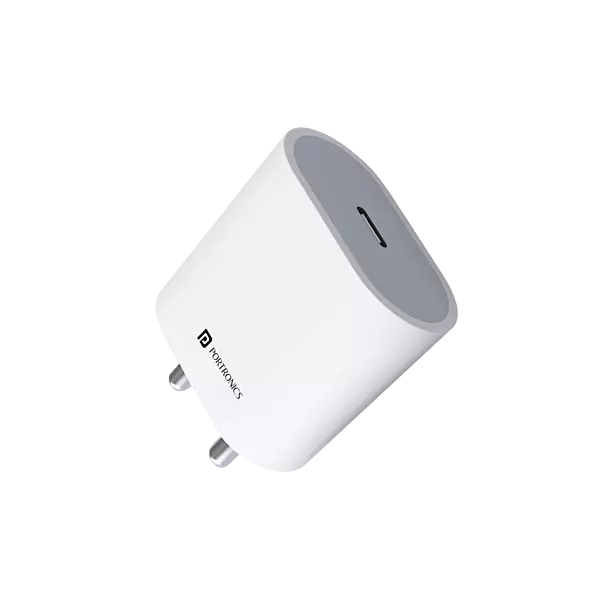 Portronics Adapto 20 Type C (White) (20W Fast PD/Type C Adapter Charger)