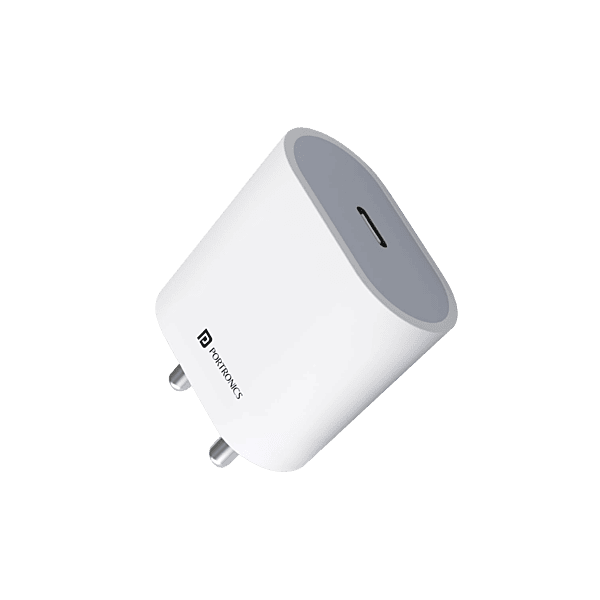Portronics Adapto 20 Type C (White)  (20W Fast PD/Type C Adapter Charger)