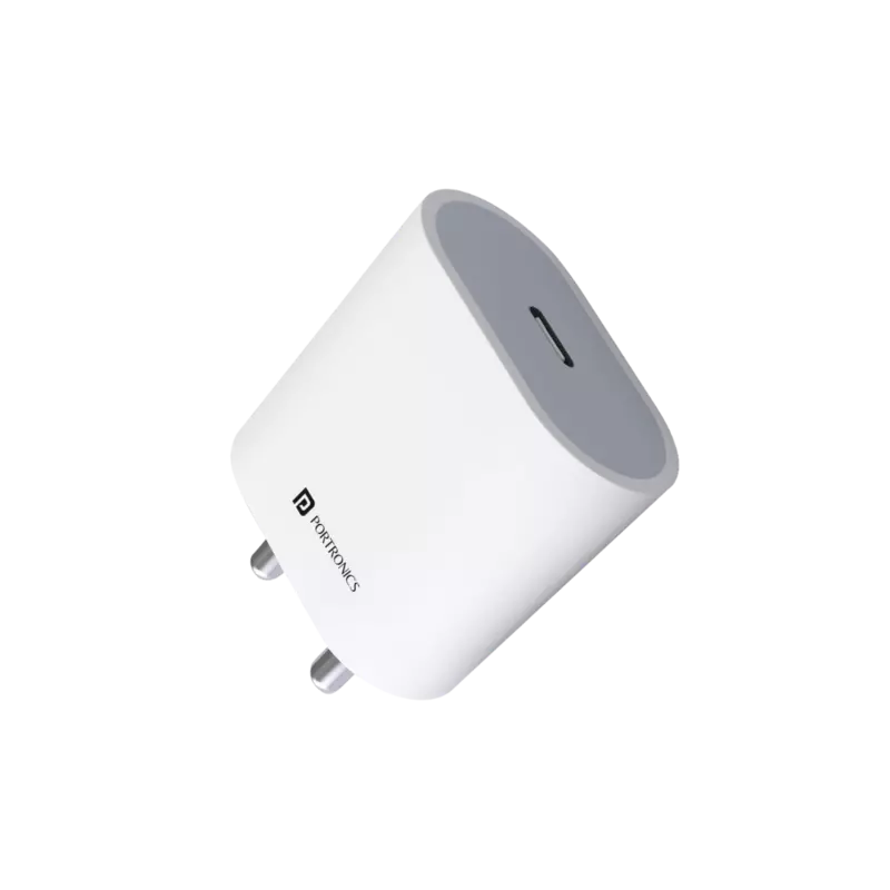 Portronics Adapto 20 Type C (White)  (20W Fast PD/Type C Adapter Charger)
