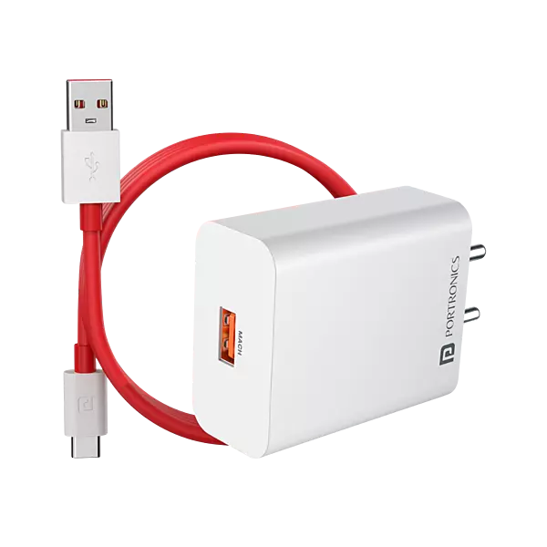 Portronics Adapto 30V USB-A Fast Charging Adaptor (White) (30W Max Output) Fast Charging Protocols