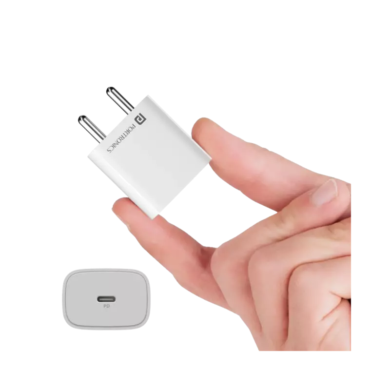 Portronics Adapto 25 Plus 25W Type C PD  (White)Superfast Slim Mobile Charging Adaptor,GaN Technology