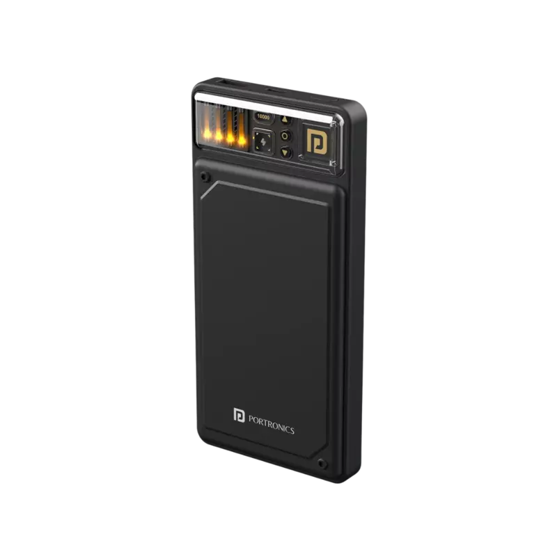 Portronics Luxcell C 10K mAh 22.5W Fast Charging Power Bank, Ultra Slim Power Bank with Mach USB-A Output, Type C PD Output, Type C Input, LED Indicator, Wake Up Button (Black)
