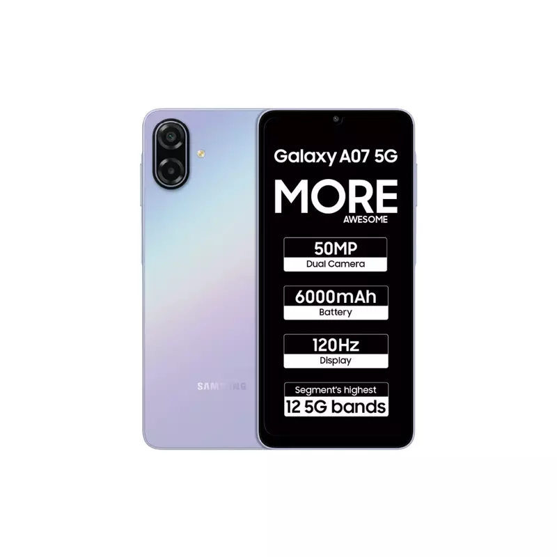 Samsung Galaxy A07 5G Smartphone (Light Voilet, 6GB RAM, 128GB Storage)