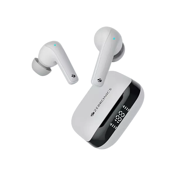 ZEBRONICS Zeb-Pods K2, Upto 40H Backup, Dual EQ Mode,Quad Mic ENC, 40ms Low Latency Gaming Bluetooth without Mic Headset (White, True Wireless)