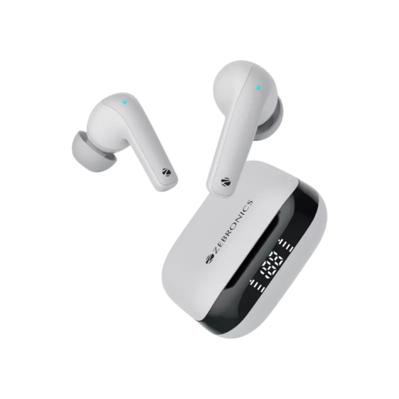 ZEBRONICS Zeb-Pods K2, Upto 40H Backup, Dual EQ Mode,Quad Mic ENC, 40ms Low Latency Gaming Bluetooth without Mic Headset (White, True Wireless)