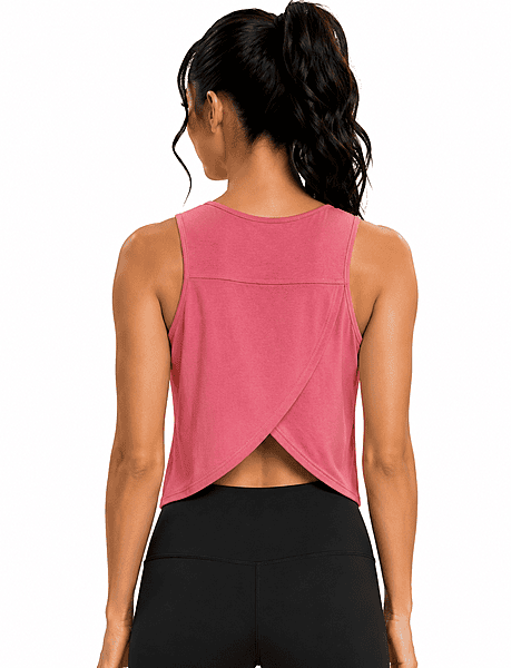Workout Tops for Women Cropped Open Back Sleeveless Tank Tops Athletic Gym Yoga Shirts Loose Fit Peach