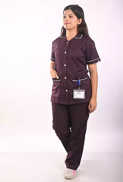 Ksvi Nurse Uniform L Collar Shirt & Pant ( Wine )