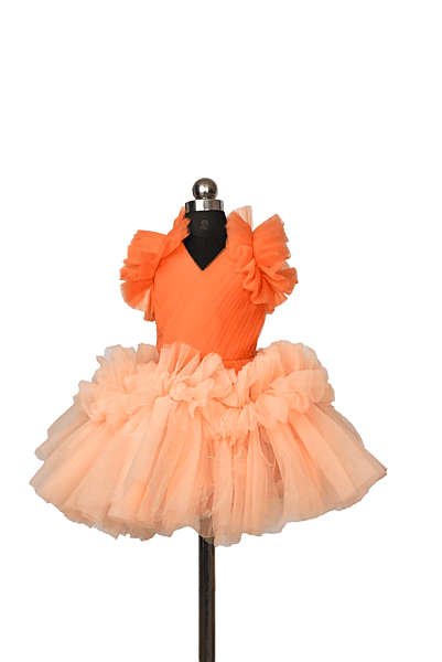 Apricot Flame Tulle Dress with Blush Accents