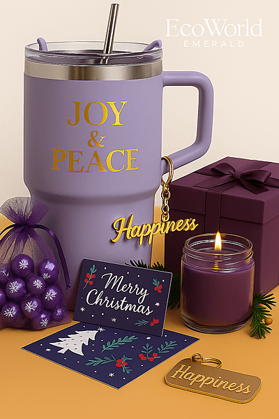 "Joy, Peace & Happiness — A Touch of Christmas Elegance in Purple and Gold" gift set