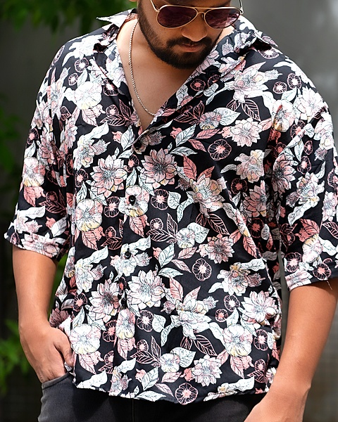 Rawscal Streetwear Edition | Men’s Oversized Floral Shirt – Black |