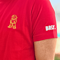 Unisex Red Savage Bear Embroidered Crew Neck Tee