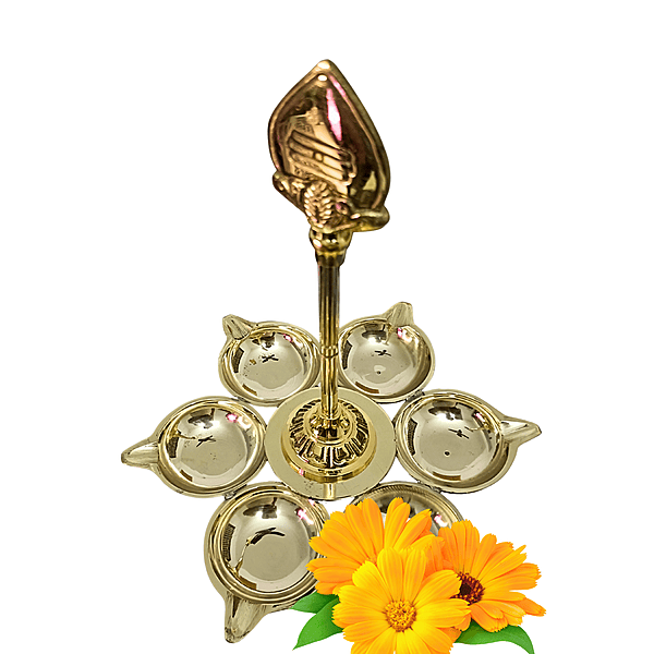 Pure Solid Brass 6 Face Murugan Vel Lamp for Pooja & Home Temple | Traditional Hindu Vilakku | Hand Crafted by Tamil Nadu Artisans, 283 Gram