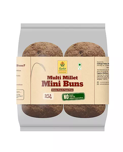 Multi Millet Mini Buns - 240 g (Pack of 6) | No Yeast | Gluten Free | Vegan