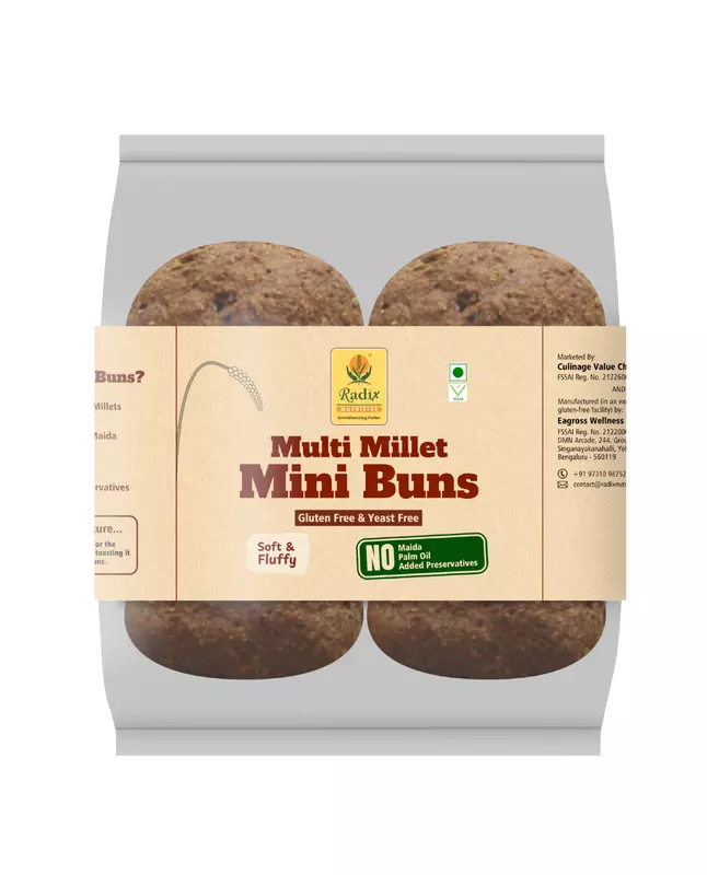 Multi Millet Mini Buns - 240 g (Pack of 6) | No Yeast | Gluten Free | Vegan