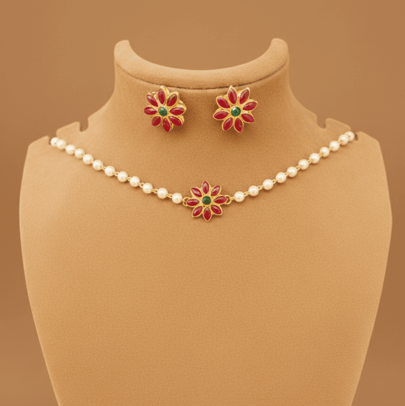 Elegant floral pearl necklace set