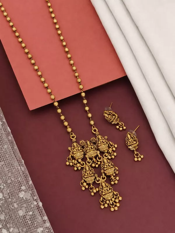 Traditional Gold Plated Pendant Long Chain Set earring